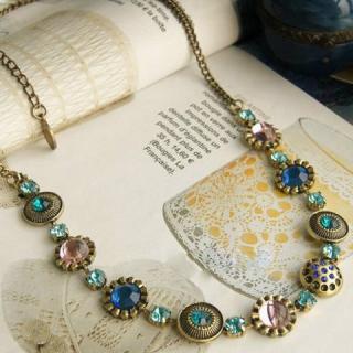 Bohemian Style Many Round Shape Colorful Rhinestone Embellished Collarbone Women's Necklace