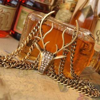 Retro Style Rhinestone Inlaid Deer's Head Shape Multi-Layered Bracelets