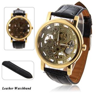 Stylish Golden Dial Mechanical Watch with Water Resistant 20mm Leather Watchband for Male