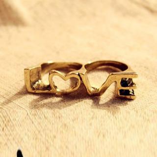 Retro Style Love Shape Golden Double Women's Finger Ring