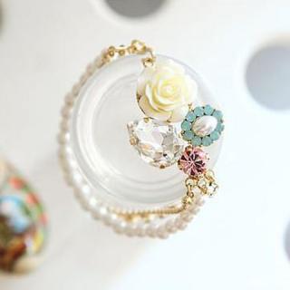 Elegant Style and Stunning Rhinestone and Flower Embellished Multi-Layered Pearl Bracelet
