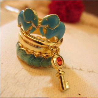 Stylish and Sweet 4PCS Elephant Key Leaves Multi-Element Finger Ring