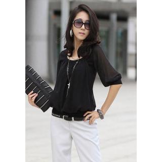 OL Style Solid Color and Ruffled Design Women's Chiffon Shirt 