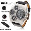 Oulm Multi-Function Dual Movt Quartz Wrist Watch with Leather Watchband for Male - Black