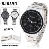 Bariho Waterproof Quartz Wrist Watch with Silver Steel Band for Male (Black Dial)