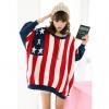 Loose-Fitting Scoop Neck American Flag Print Knitting Batwing Sleeve Acrylic Women's Sweater