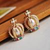Exquisite Style Rhinestone Inlaid Faux Pearl Embellished Crown Shape Women's Ear Studs