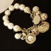 Elegant Style Rhinestone Inlaid Star and Moon Pattern Round Shape Faux Pearl Pendants Women's Elastic Bracelet