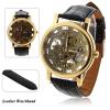 Stylish Golden Dial Mechanical Watch with Water Resistant 20mm Leather Watchband for Male