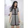 Elegant Round Neck Checked Pattern Bowknot Embellished Design Women's Cotton Blended Dress