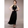 Elegant Beaded Keyhole Neckline Evening Party Sleeveless Black Women's Maxi Dress