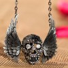 Fashion Skull Head with Wings and Inlaid Diamond Pendant Metal Necklace Neck Ornament