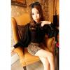 Elegant Solid Color and Puff Long Sleeve Design Women's Chiffon Bow Blouse 