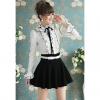 Retro and Elegant Ruffle Bow-Tie Collar Long Sleeves Women's White Blouse