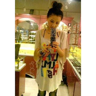 Stylish Loose Fitting Letter Print Scoop Neck Short Dolman Sleeve Women's T-Shirt 