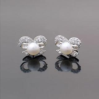 Stunning Elegant Style Rhinestone Embellished Bowknot Stud Earrings For Women