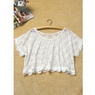 Stylish Hollow Scoop Neck Short Sleeve Women's Lace Blouse 