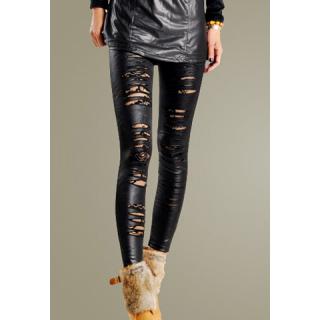 Stylish Rip Design Lace Lining Embellished Women's Legging