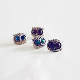 Vintage Style Rhinestone Inlaid Owl Shape Stud Earrings
