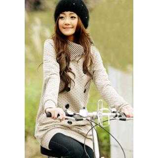 Morden Style Stripe Splicing Lapel Double Breasted Embellished Women's Long Hoodie 