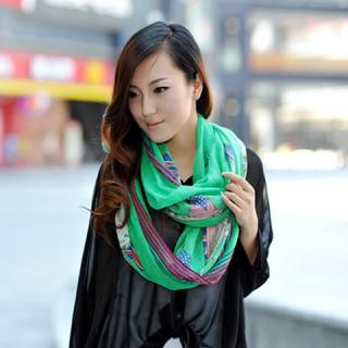 Elegant Style Color Block Banner Print Long Wrap