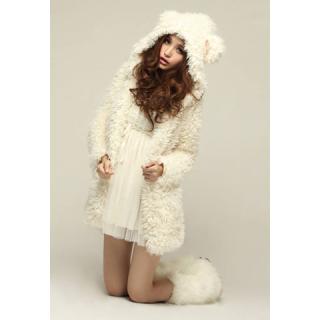 Sweet Bear Ears Hooded Long Sleeve Women's Long Plush Coat 