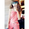 Stylish Pearl Halter Neck Sleeveless Solid Color Women's Jumpsuit Pants Without Belt