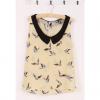 Sweet Peter Pan Collar Bird Print Women's Sleeveless Chiffon Blouse