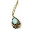 Vintage Style Openwork Gemstone Embellished Waterdrop Pendant Sweater Chain