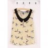 Refreshing Scoop Neck Lapel Embellished Little Birds Printed Sleeveless Chiffon Women's Shirt