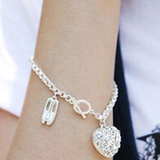 Exquisite Ballet Shoes and Heart Pattern Rhinestoned Pendent Bracelet For Women