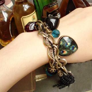 Retro Style Peacock Feather Pattern Gemstone Inlaid and Mutielement Bracelet For Women