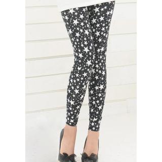 Slimming Five Point Stars Pattern Thin Black Ice Silk Women's Leggings