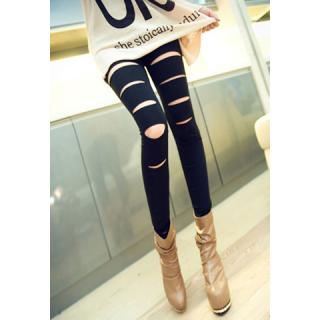 Morden Style Solid Color Slimming Broken Hole Design Cotton Blend Women's Leggings