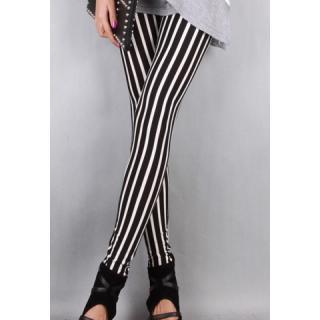 British Style Vertical Stripes Slimming Black and White Milk Silk Women's Leggings