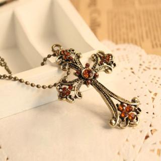 Retro Exquisite Style Cross Shape Rhinestone Embellished Sweater Chain For Women