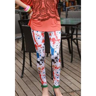 Morden Style Elastic Slimming Colorful Splash-ink Cotton Blend Women's Leggings