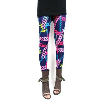 Casual Style Slimming Elastic Chain Pattern Cotton Blend Women's Leggings
