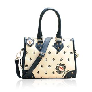 Retro Casual Color Block Rivet and Cartoon Design Women's Handbag