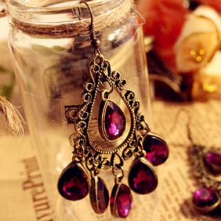 Pair of Retro Bohemian Style Water-Drop Shape Rhinestone Decorated Earrings For Wome