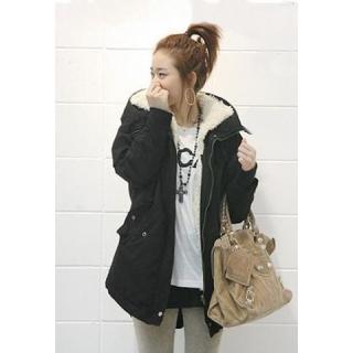 Korean Solid Color Cotton-Padded Hooded Long Sleeves Women's Thicken Coat
