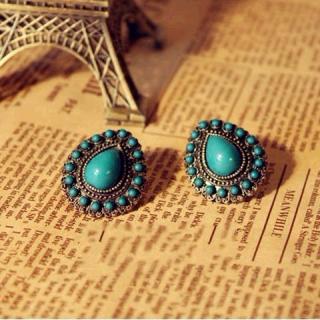 New Arrival Retro Pair Water Drop Shape With Gemstone Inlaid Stud Earrings For Women