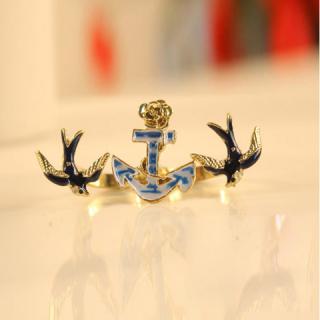 Retro and Naval Style Swallow and Anchor Shape Ring For Women
