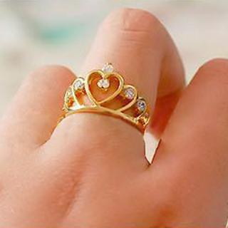 Stylish Cute Style Golden Crown Shape Rhinestone Inlaid Ring