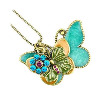 Retro Romantic Style Double Butterfly Design Rhinestone Embellished Sweater Chain For Women