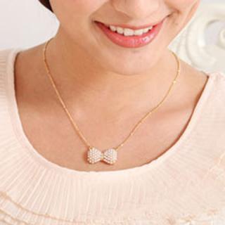 Elegant Sweet Style Faux Pearl Decorated Bowknot Shape Necklace For Women