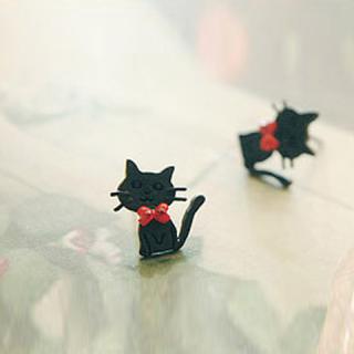 Pair of Cute Fashionable Style Kitten Shape Bowknot Embellished Stud Earrings For Women
