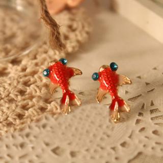 Pair of Cute Retro Style Carassius Auratus Shape Rhinestone Embellished Stud Earrings For Women