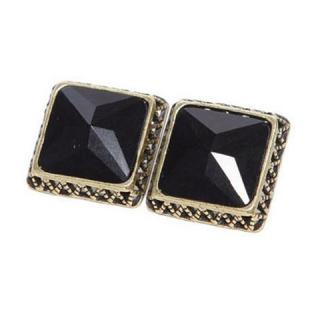 Pair of Retro Fashionable Style Square Shape With Faceted Gemstone Inlaid Stud Earrings For Women