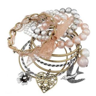 Casual Multielement Style Ten-Piece Set Heart Flower and Swallow Shape Pendant Embellished Bracelets For Women